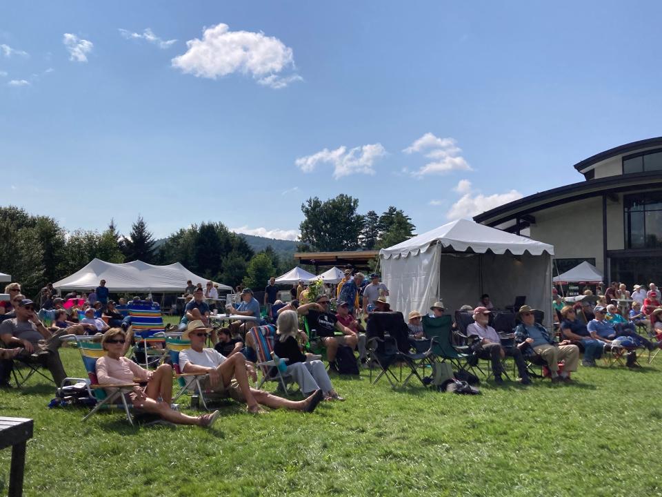 A crowd listens Aug. 27, 2023 at The Alchemist brewery during the Stowe Jazz Festival.