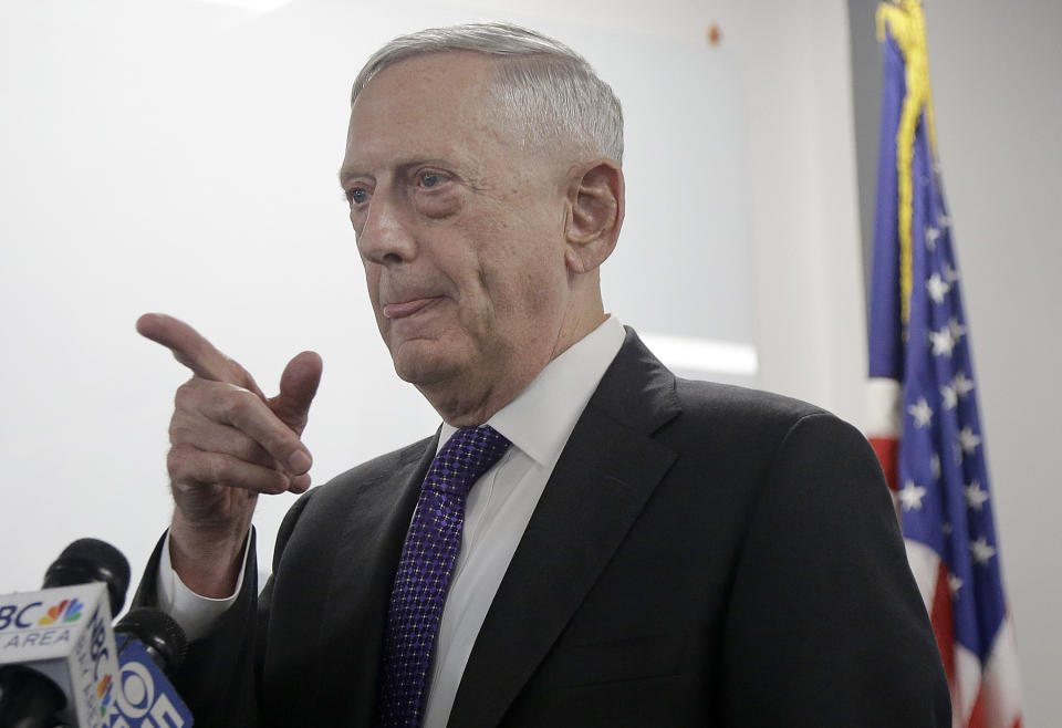 Secretary of Defense Jim Mattis delivered his first on-camera comments on the crisis on Thursday (AP Photo/Jeff Chiu)