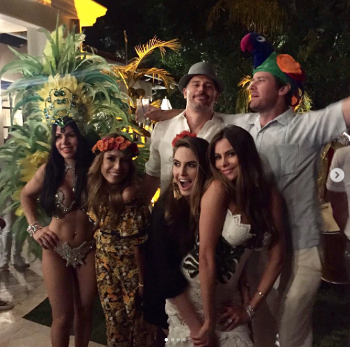 <p>Vergara struck a pose with Joe, Armie Hammer, a bedazzled dancer, and other friends during the fete. Hammer might be the VIP of this shot, as he sported a pretty fabulous parrot topper that a lesser man might not dare to wear. (Photo: <a rel="nofollow noopener" href="https://www.instagram.com/p/BUsGMMwlWCm/" target="_blank" data-ylk="slk:Sofia Vergara via Instagram;elm:context_link;itc:0;sec:content-canvas" class="link ">Sofia Vergara via Instagram</a>) </p>