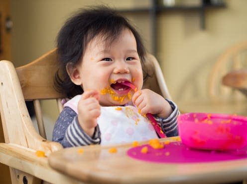 <span class="caption">Don't mind the mess.</span> <span class="attribution"><a class="link " href="https://www.shutterstock.com/image-photo/baby-girl-eating-vegetable-first-time-577712248" rel="nofollow noopener" target="_blank" data-ylk="slk:shutterstock/Mcimage;elm:context_link;itc:0;sec:content-canvas">shutterstock/Mcimage</a></span>