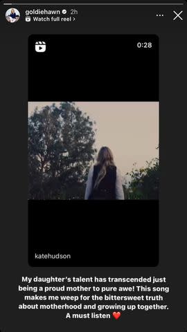 <p>Goldie Hawn/Instagram</p> Goldie Hawn praises daughter Kate Hudson's new song