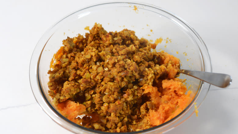 lentils and sweet potato in bowl