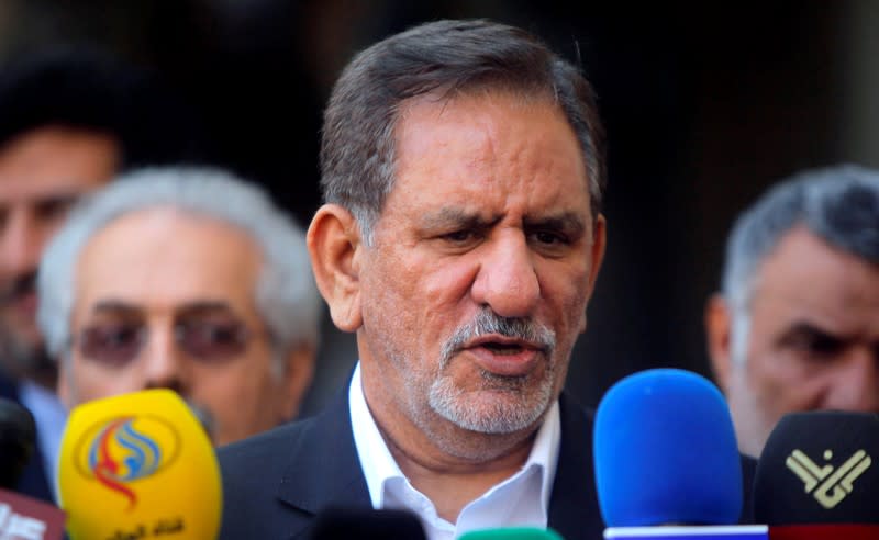 FILE PHOTO: Iranian Vice President Jahangiri speaks during a news conference after a meeting with Iraq's top Shi'ite cleric in Najaf