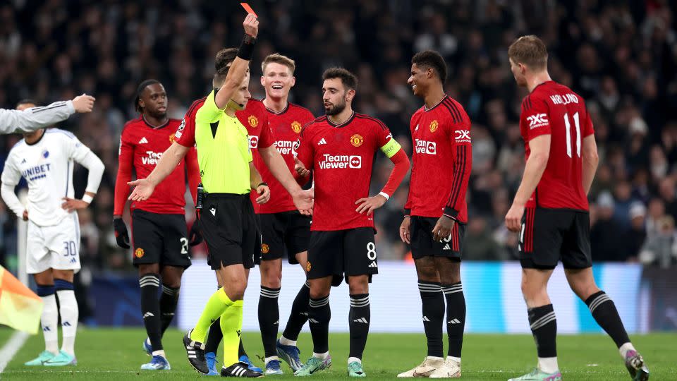 Rashford is shown a red card by the referee against during the match against Copenhagen. - Maja Hitij/Getty Images