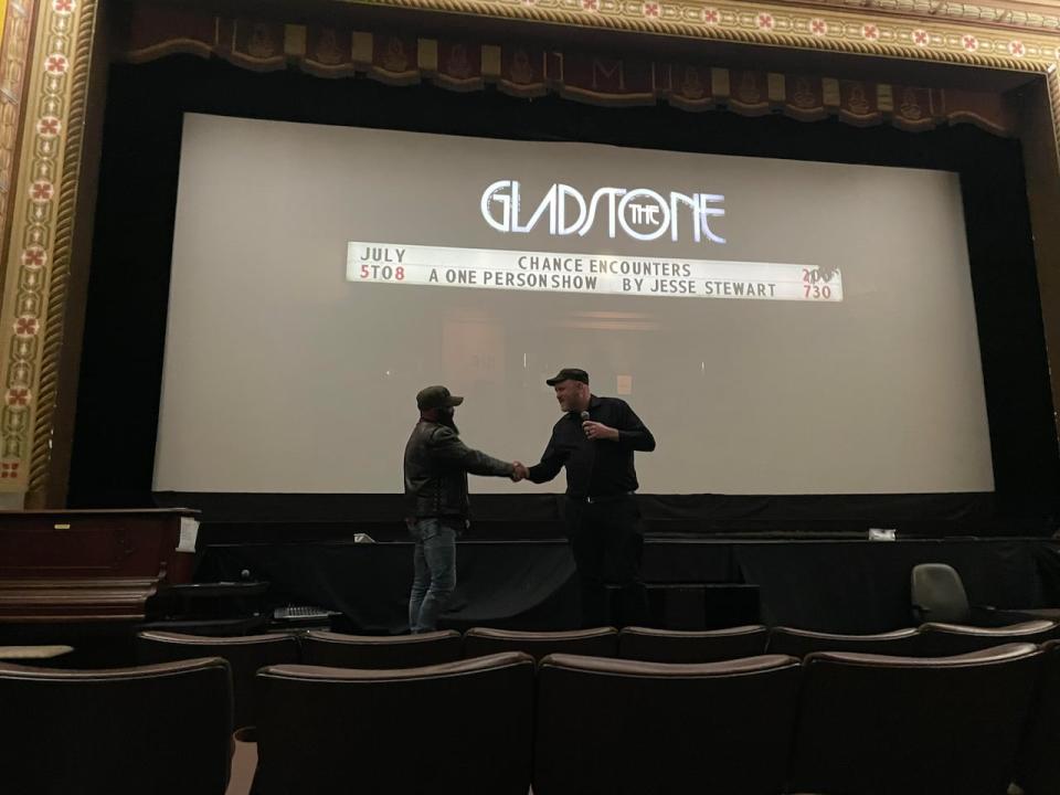 Jesse Stewart and Darrell Leon reunite on stage at the screening of Chance Encounters at the Mayfair Theatre. 