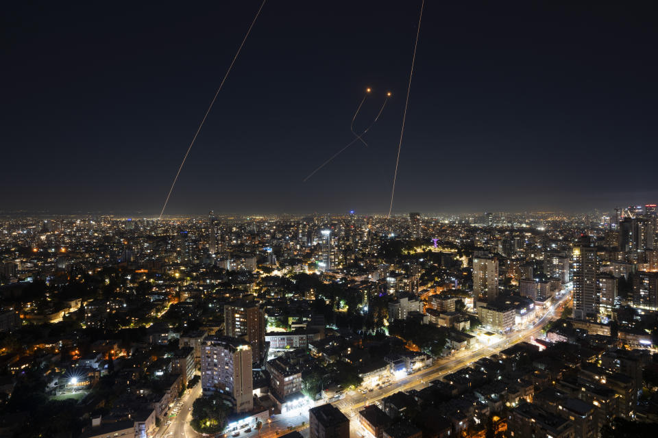 Israeli Iron Dome air defense system fires to intercept a rocket fired from the Gaza Strip, in central Israel, Thursday, Oct. 26, 2023. (AP Photo/Oded Balilty)