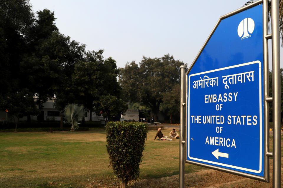 Paramilitary forces near the U.S. Embassy in New Delhi. (Nasir Kachroo/NurPhoto via Getty Images)