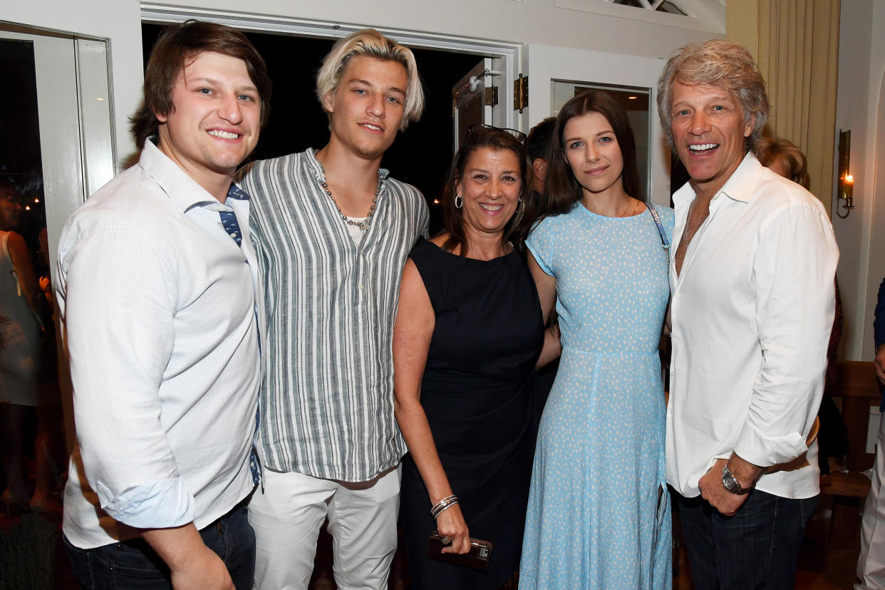 EAST HAMPTON, NEW YORK - AUGUST 03:  (L-R) Jesse Bongiovi, Jacob Bongiovi, Dorothea Bon Jovi, Stephanie Bongiovi, and Jon Bon Jovi attend Apollo in the Hamptons 2019: Hosted by Ronald O. Perelman at The Creeks on August 03, 2019 in East Hampton, New York. (Photo by Kevin Mazur/Getty Images for The Apollo)