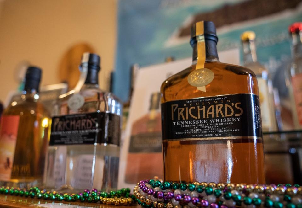 A bottle of Benjamin Prichard’s Tennessee Whiskey is on display at Prichard's Distillery Feb. 27, 2023, in Kelso, Tenn.