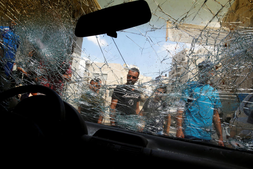 The car of Palestinian Mustafa Nimer killed by Israeli security forces near Jerusalem