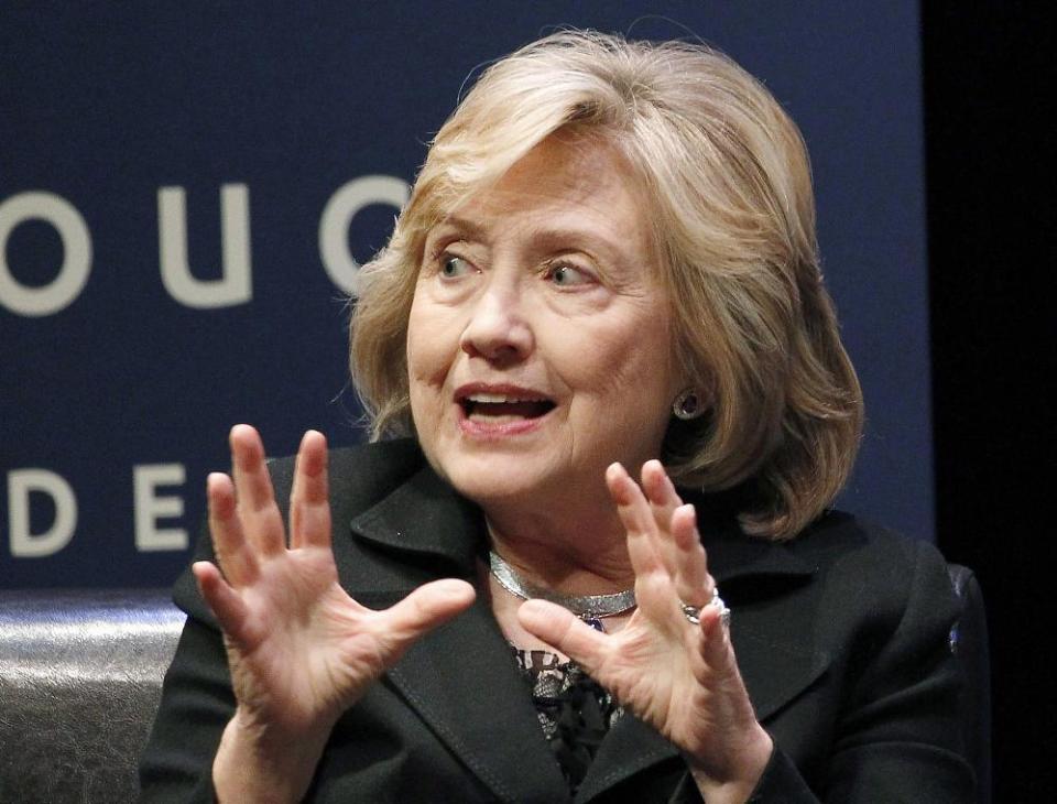 Former Secretary of State Hillary Rodham Clinton, a potential 2016 presidential candidate, speaks to students at the University of California Los Angeles campus on the subject of leadership Wednesday, March 5, 2014, in Los Angeles. (AP Photo/Nick Ut)