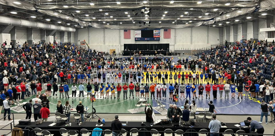 Opening ceremonies at the SRC Arena and Events Center in Syracuse, N.Y. for the 2024 NYSPHSAA Girls Wrestling Invitational.