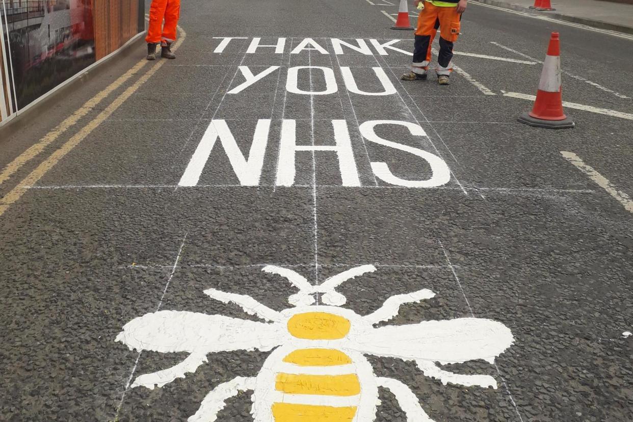 Road markings that have been painted onto roads near the Nightingale Hospital North West in Manchester: PA