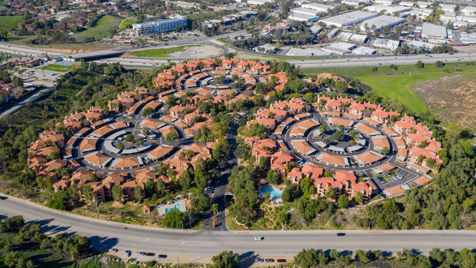 Pomona, JAN 26: Aerial view of some interesting round estate on JAN 26, 2019 at Pomonta, California - Image.