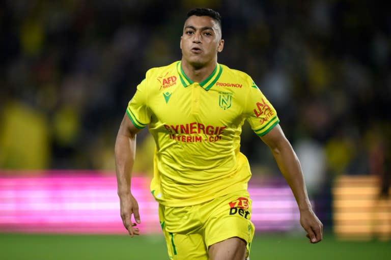 L'attaquant de Nantes Mostafa Mohamed auteur d'un doublé contre Monaco, le 25 août 2023 à Nantes (LOIC VENANCE)