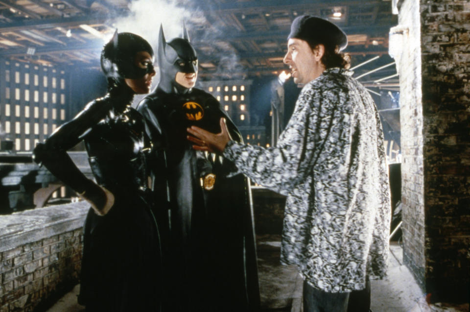 American actors Michelle Pfeiffer and Michael Keaton with director Tim Burton on the set of his movie Batman Returns. (Photo by Warner Bros. Pictures/Sunset Boulevard/Corbis via Getty Images)