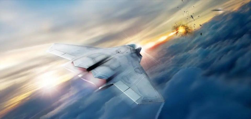 Concept art from Lockheed Martin showing a notional sixth-generation stealth fighter firing a high-energy laser weapon. <em>Lockheed Martin </em>