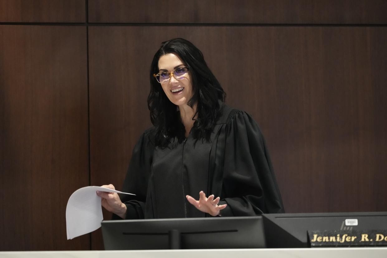 Waukesha County Judge Jennifer Dorow gives the jury their instructions before lunch break during the Jessy Kurczewski trial at the Waukesha County Courthouse in Waukesha on Tuesday, Oct. 24, 2023. Kurczewski, 39, of Franklin was charged in the 2018 death of Lynn Hernan, 61, of Pewaukee after an autopsy showed Hernan died from ingesting tetrahydrozoline, the main ingredient in eyedrops.