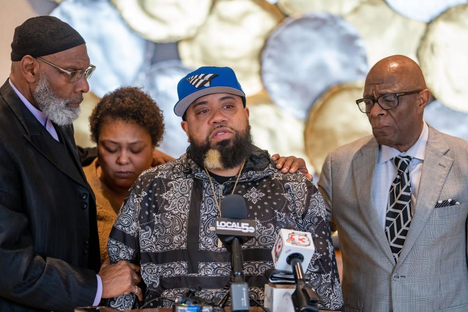 Gary Dameron speaks about his son, Gionni, during a press conference held by Rashad Carr and Gionni Dameron's family, Wednesday, Jan. 25, 2023.