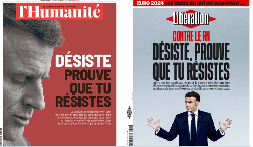 Les « Unes » de « Libération » et de « L’Humanité » du 2 juillet 2024.
