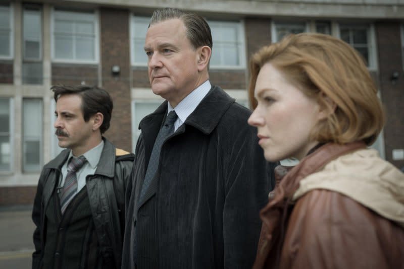 Left to right, Emun Elliott, Hugh Bonneville and Charlotte Spencer star In "The Gold." Photo courtesy of Paramount+