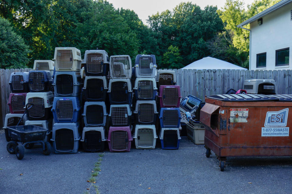 Stack of empty kennels