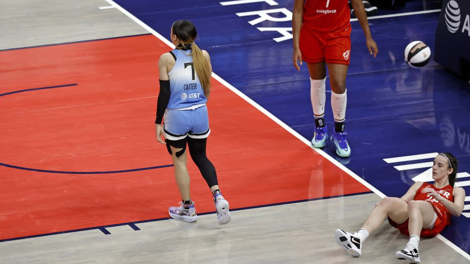 Chennedy Carter's foul on Caitlin Clark was upgraded to a flagrant. - Brian Spurlock/Icon Sportswire/AP