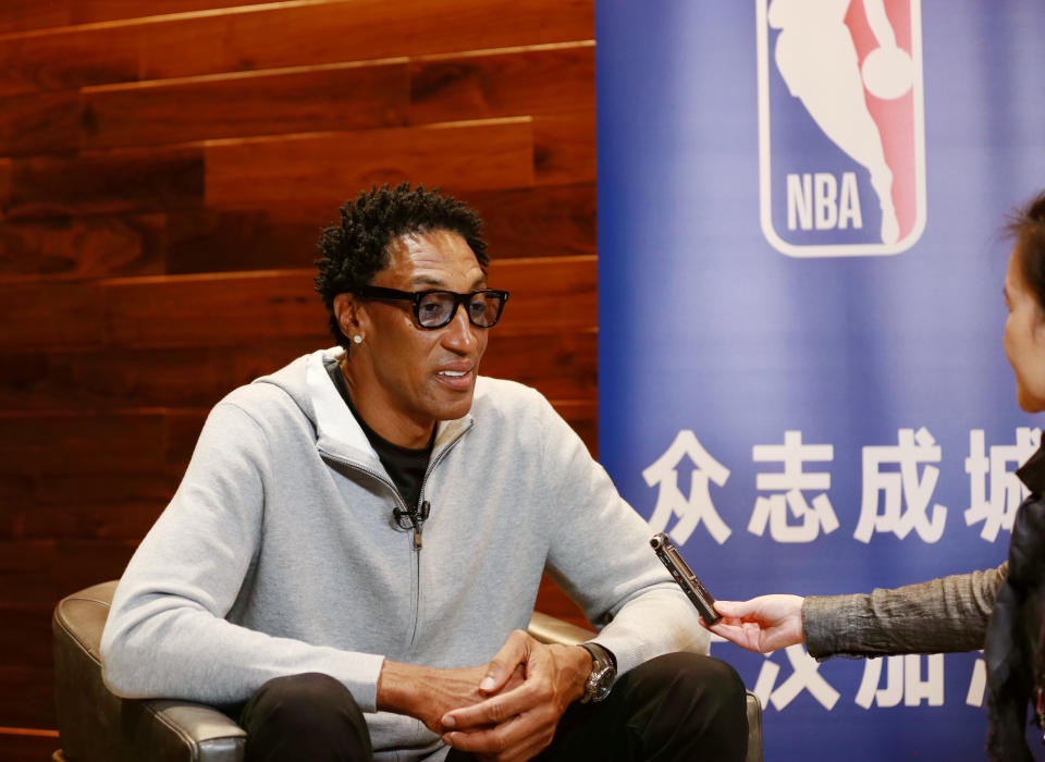 CHICAGO, Feb. 17, 2020 -- Scottie Pippen, a National Basketball Association legendary figure, speaks during an interview with Xinhua in Chicago, the United States, on Feb. 16, 2020. Scottie Pippen has voiced his support for China, which is fighting the novel coronavirus disease COVID-19 outbreak. (Photo by Wang Ping/Xinhua via Getty) TO GO WITH 