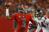 Nov 3, 2016; Tampa, FL, USA; Tampa Bay Buccaneers quarterback Jameis Winston (3) throws the ball during the second quarter of a football game against the Atlanta Falcons at Raymond James Stadium. Mandatory Credit: Reinhold Matay-USA TODAY Sports