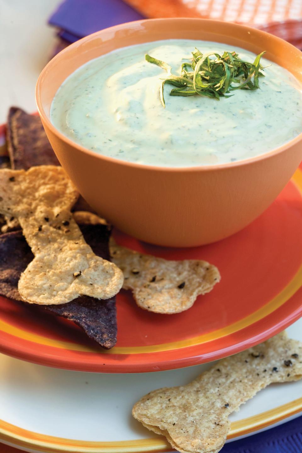 Green Dip with Spooky Chips