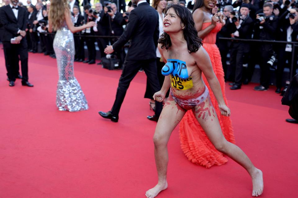 An image of a Cannes film festival protest.