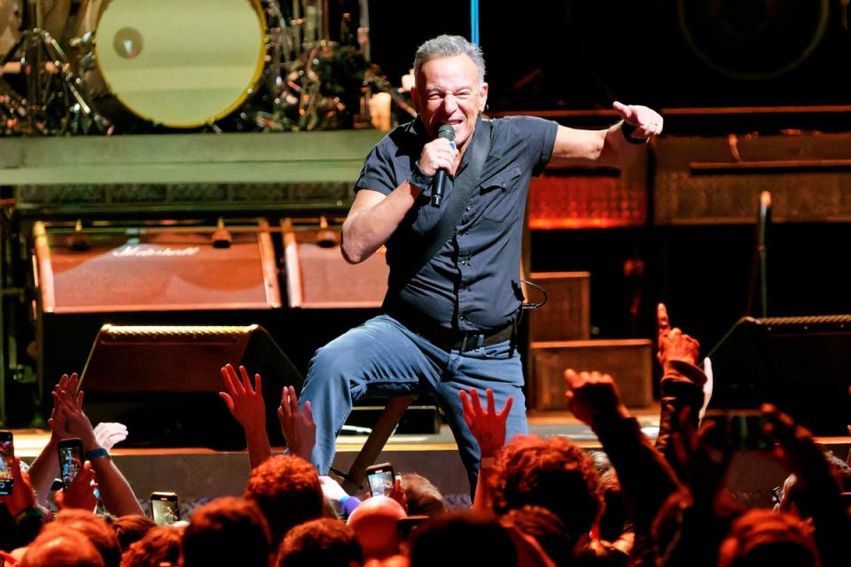 Bruce Springsteen and the E Street Band perform on Tuesday, March 7, 2023, at the Fiserv Forum in Milwaukee (Rob Grabowski/Invision/AP)