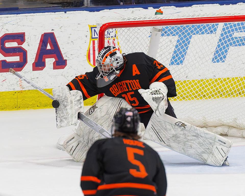 Brighton goalie Levi Pennala made first-team all-state three times after starting in three state championship games.