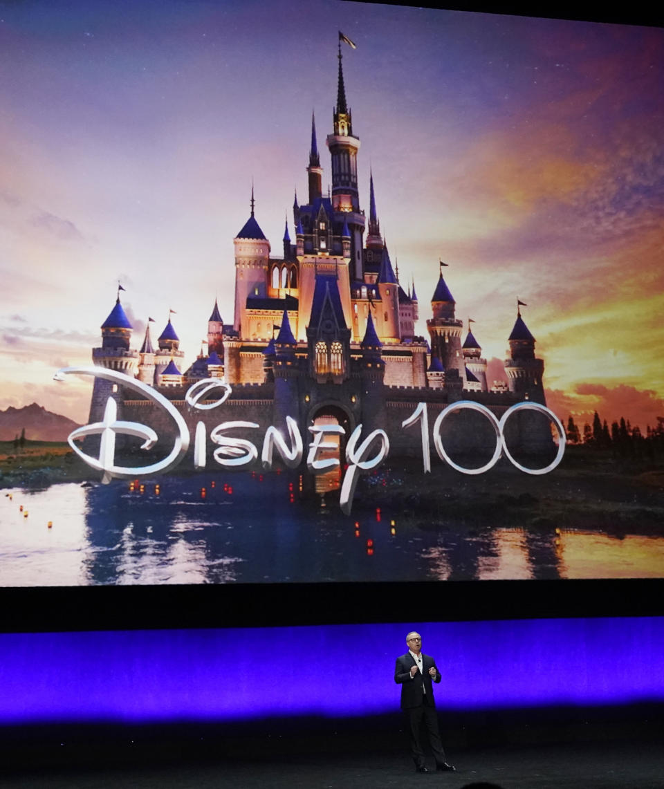 Alan Bergman, co-chairman of Disney Entertainment, addresses the audience during the Walt Disney Studios presentation at CinemaCon 2023, the official convention of the National Association of Theatre Owners (NATO) at Caesars Palace, Wednesday, April 26, 2023, in Las Vegas. (AP Photo/Chris Pizzello)