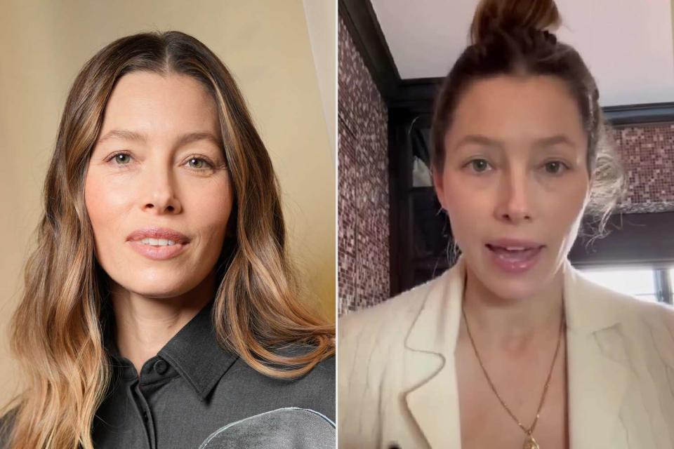 <p>Swan Gallet/WWD via Getty Images; Jessica Biel/Instagram</p> Jessica Biel on Feb. 24 in Milan; Jessica Biel on Instagram