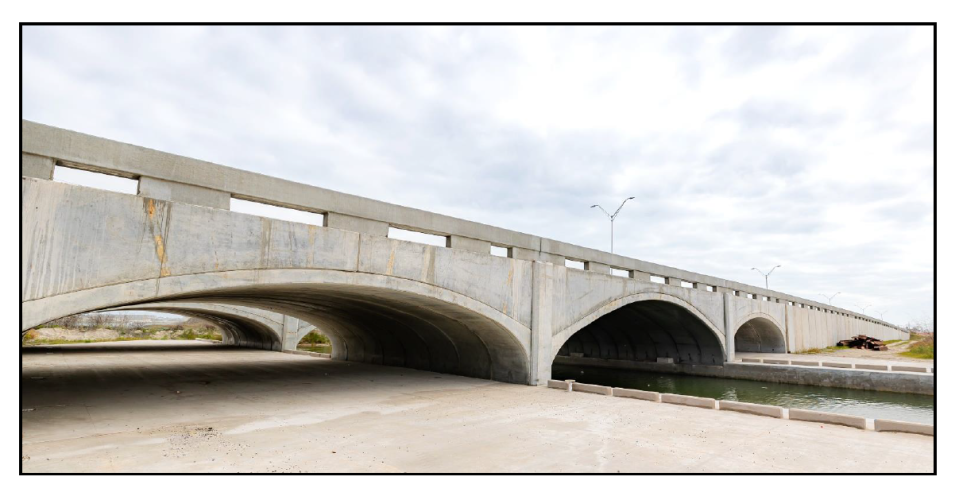 The newly opened Don Patricio Bridge, located on Park Road 22 between Whitecap Boulevard and Commodores Drive, features three concrete arches.
