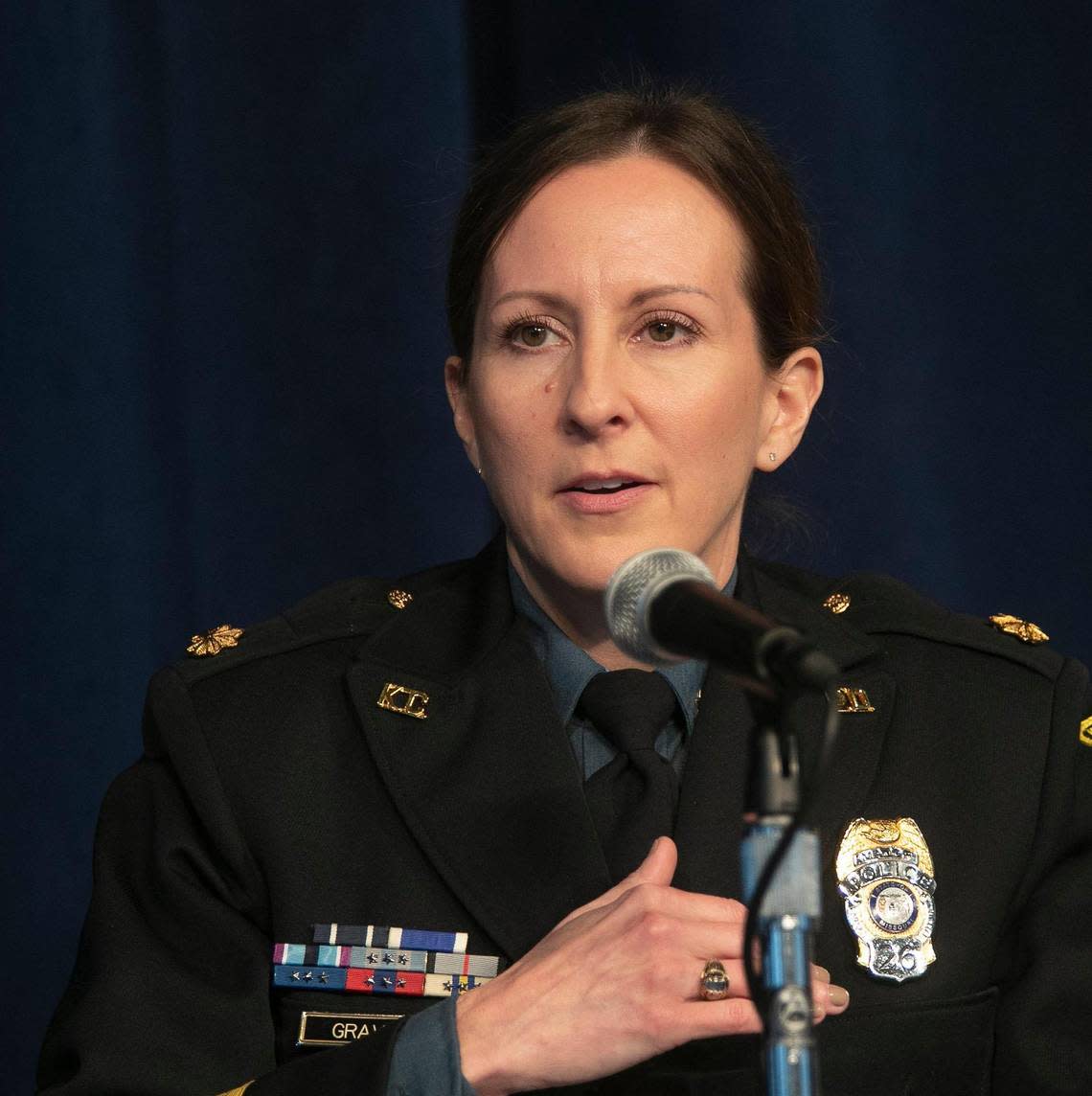 Kansas City Police Department Maj. Stacey Graves, one of three finalists for KCPD chief of police answered questions during a public forum with the three finalists Saturday, December 10, 2022 at the Robert J. Mohart Multipurpose Center, 3200 Wayne Avenue, Kansas City, MO.  