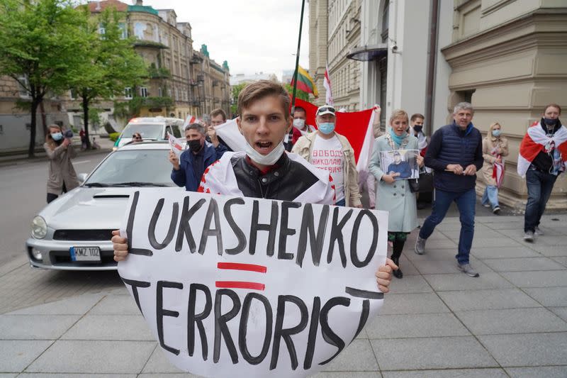 Exiled Belarusian opposition leader Tsikhanouskaya leads Vilnius march