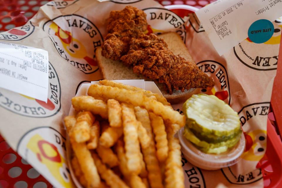 A Slider meal served with French fries OklahomaÕs first DaveÕs Hot Chicken in downtown Oklahoma City, Okla. on Wednesday, August 3, 2022. 