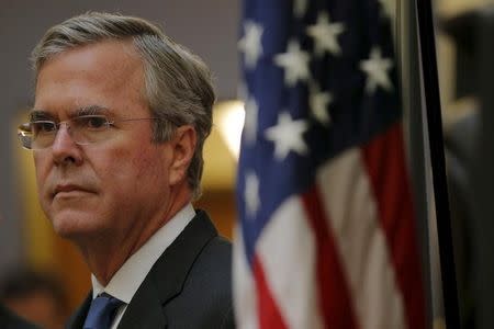 U.S. Republican presidential candidate Jeb Bush waits to speak at the Devine Millimet FITN Candidate Series Forum in Manchester, New Hampshire December 8, 2015. REUTERS/Brian Snyder