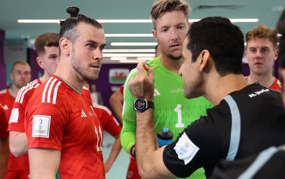 From this picture it looks like Bale may have had words with the ref at half time? - FIFA via Getty Images