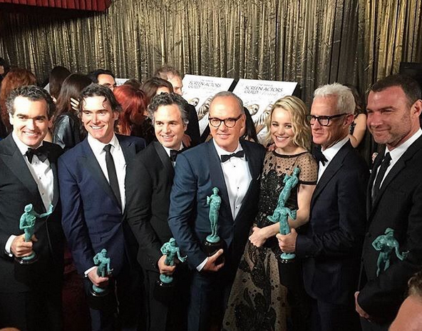 Mark Ruffalo, beaming as he and his “Spotlight” co-stars celebrate taking home the top honor at the Screen Actors Guild Awards: “Thank you @sagawards for the Best Ensemble Award. The high mark of acting excellence. The award you can’t win on your own. In spite of what people misunderstand about acting, it is a communal affair. The best actors, in fact, are the ones that are most generous with the fellows they share a screen with. To me, this award is the greatest of prizes because it acknowledges our shared humanity. @spotlightmovie #sagawards” -@markruffalo (Photo: Instagram)