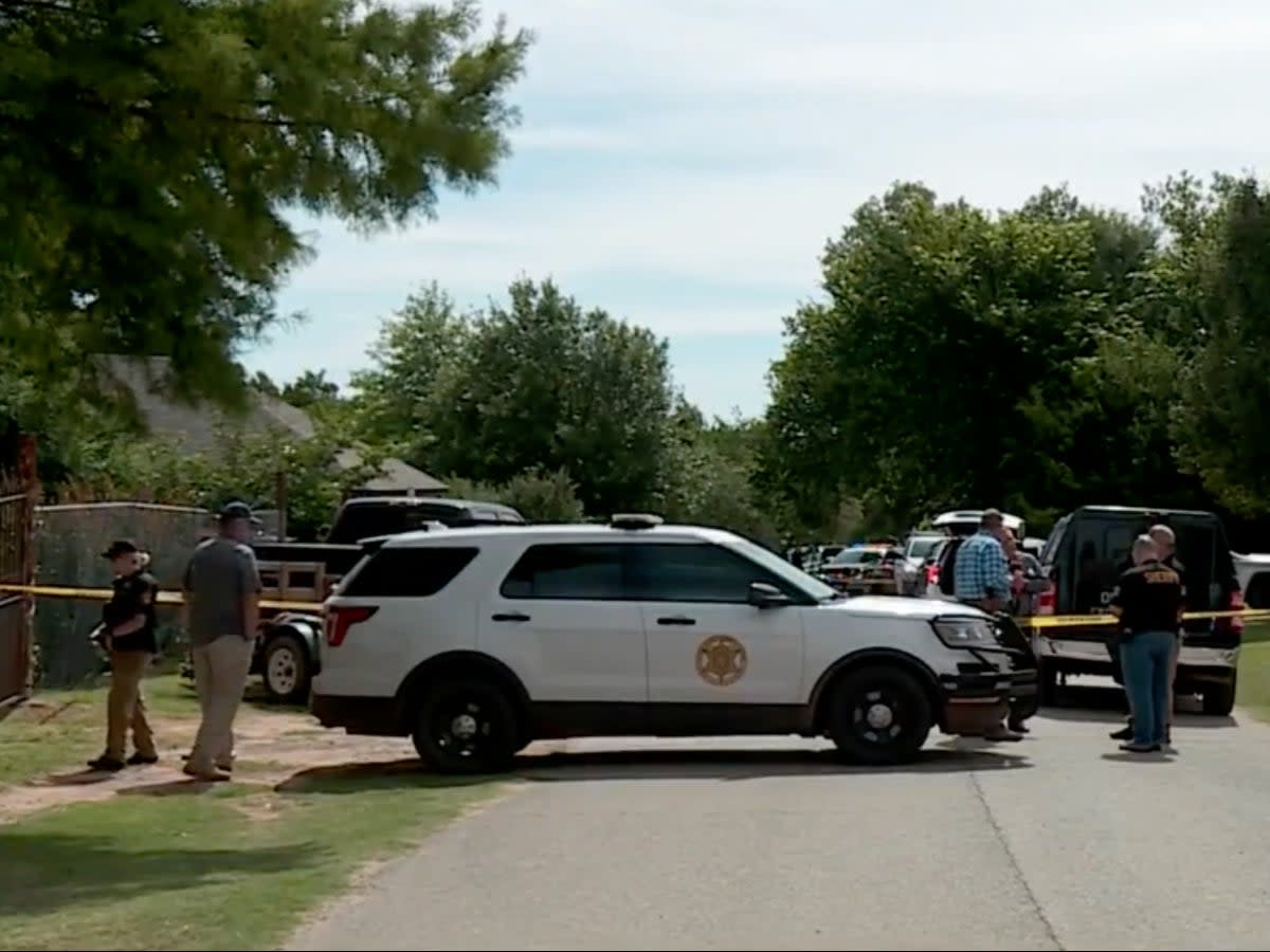 Logan County Sheriff’s deputies at the location where Jose Alaniz, 51, shot and killed his wife, Catalina Jimenez, 43, and then himself on June 10.  (screengrab/KFOR)