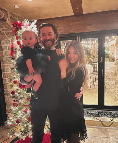 <p>Kaley Cuoco/Instagram</p> Kaley Cuoco and Tom Pelphrey with daugter Matilda at Christmas