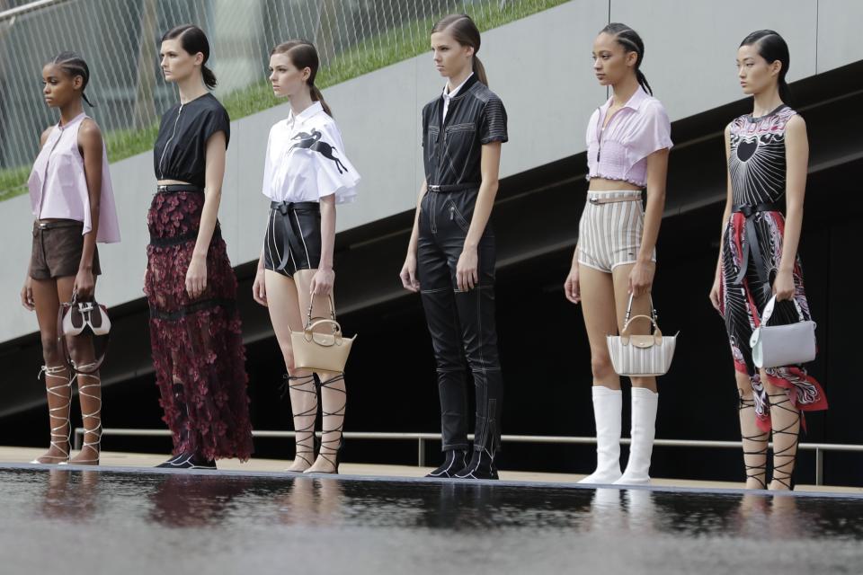 Fashion from Longchamp is modeled Saturday, Sept. 7, 2019, in New York. (AP Photo/Frank Franklin II)