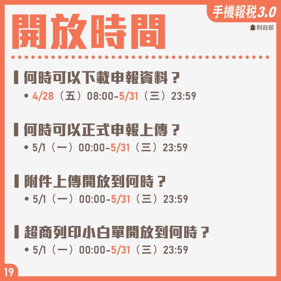 手機報稅常見問題解答－開放時間。（圖／財政部）