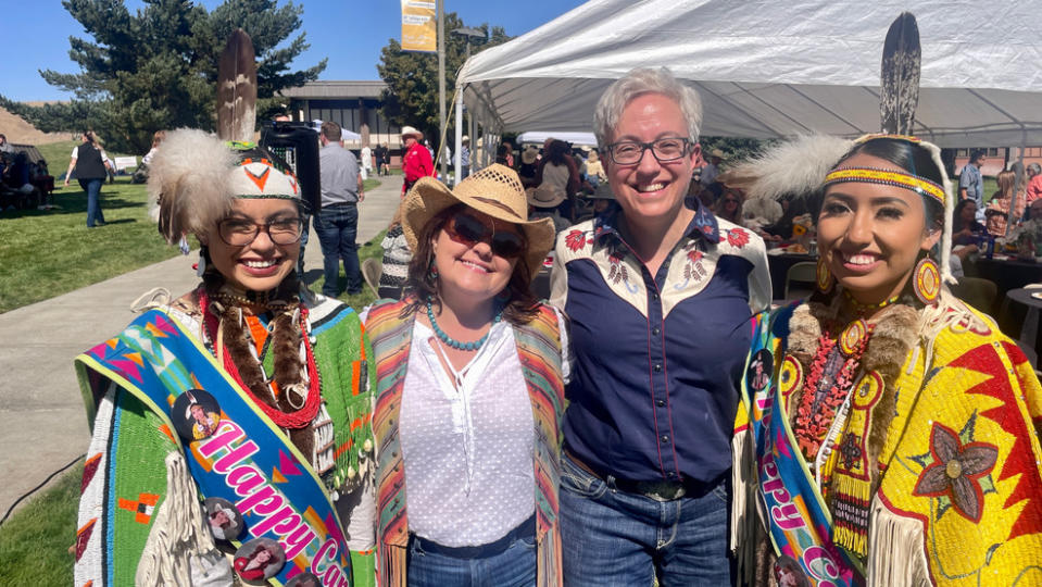 Oregon Gov. Tina Kotek (second from right) visits the Pendleton Round-Up in September 2023 with her wife, Aimee Kotek Wilson (second from left). (Courtesy of the governor's office)