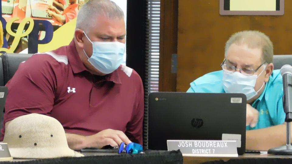 School Board members Josh Boudreaux (left) and Kyle Boss think more new elementary school construction is necessary in the southern part of St. Landry Parish.