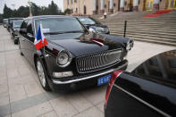 A Chinese-made Red Flag car used by French Prime Minister Edouard Philippe is seen parked outside the Great Hall of the People, during his visit in China, in Beijing, China June 25, 2018. Greg Baker/Pool via REUTERS