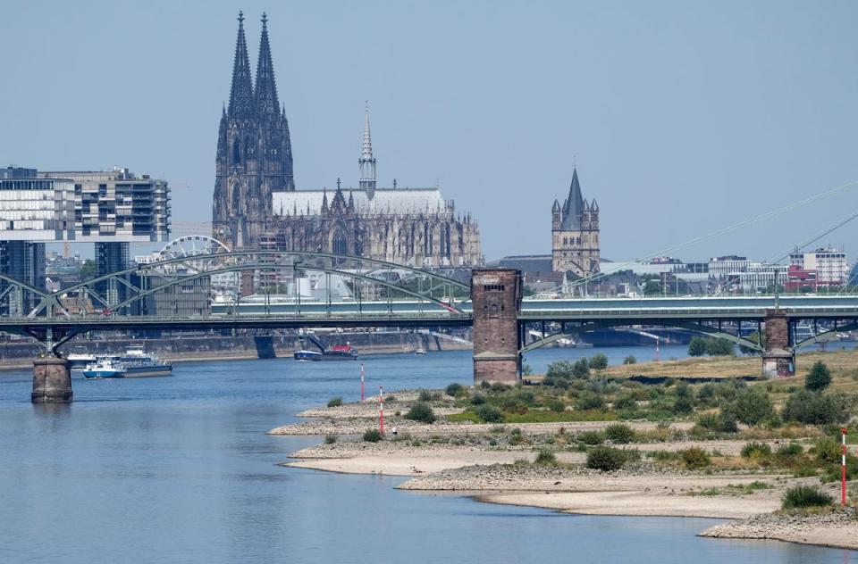 The Rhine is pictured with low water in Cologne (AP)